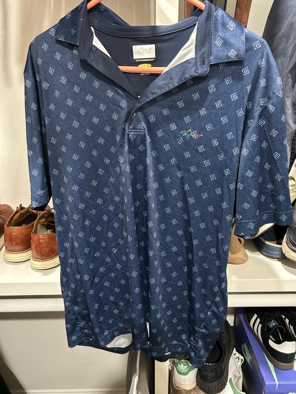Greg Norman Collection Navy Printed Short-Sleeve Polo